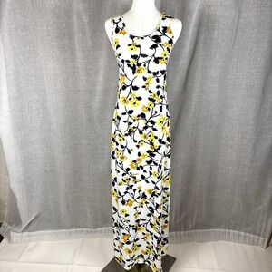 Lularoe Floral Dani Maxi Dress White Yellow Peony Floral SZ XS Long Knit Coastal